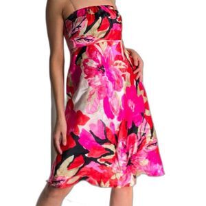 Banana Republic Pink Floral 100% Silk Strapless A-Line Knee Length Dress Size 4